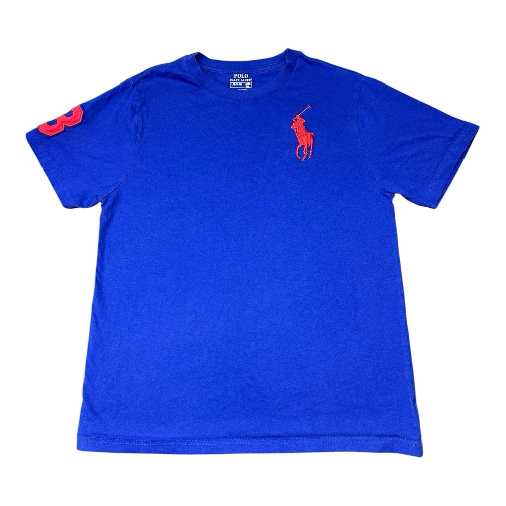 Polo Ralph Lauren T-Shirt Boys L 14/16 Big Pony Blue Red Logo #3 Classic Fit